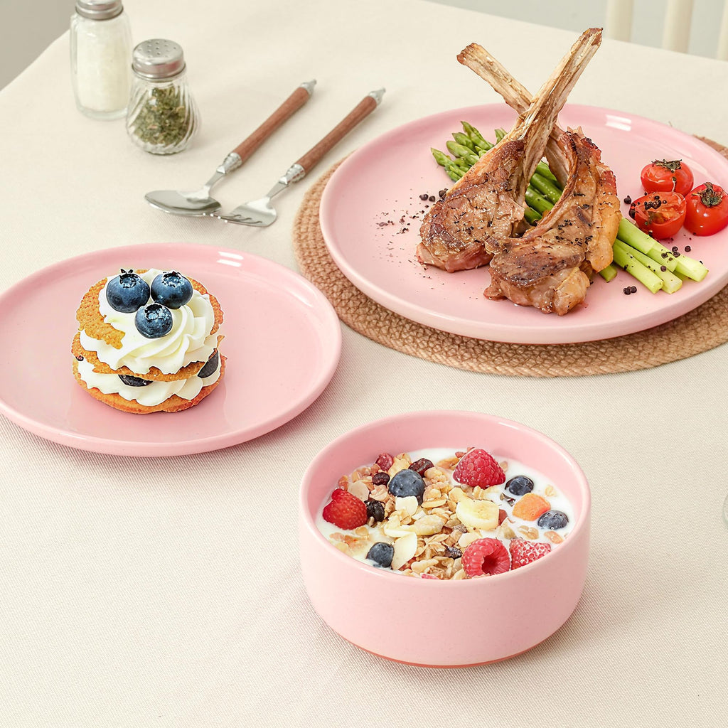 12 Piece Dinnerware Set, Dish Set for 4, Pink