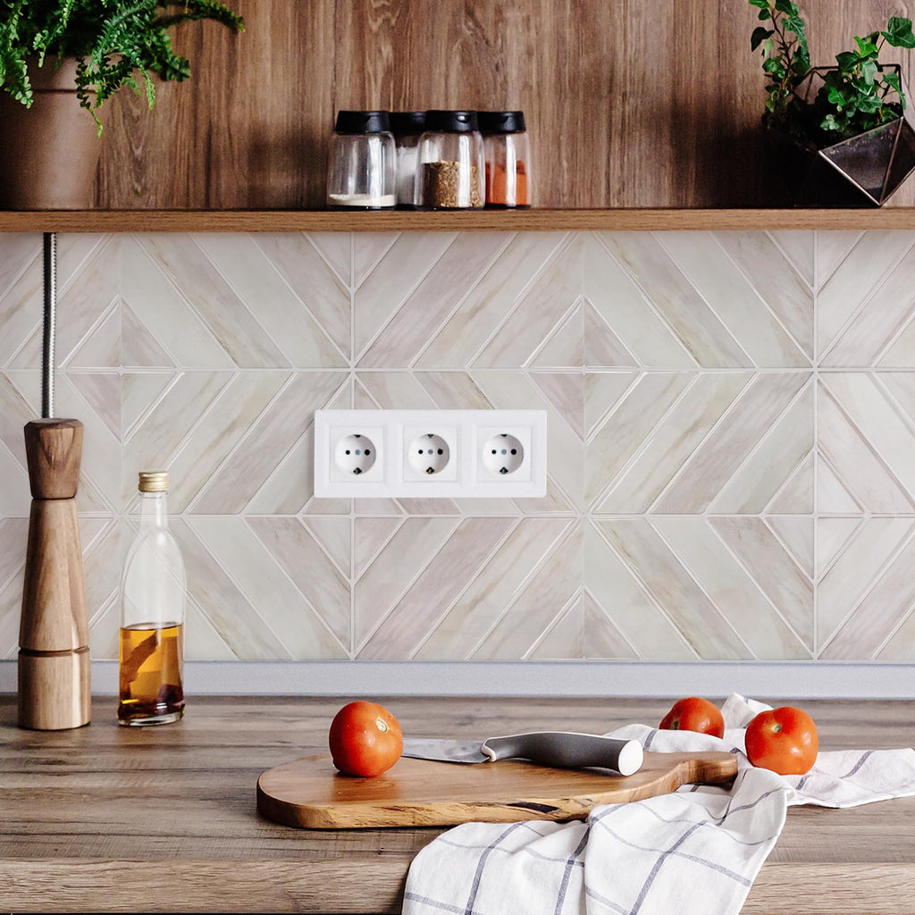 Herringbone Peel and Stick Backsplash, Blush Beige Wood, 10 Sheets