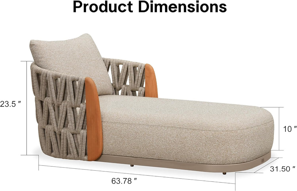 Pool Lounge Chairs Plush 10" Cushion Patio Chaise Lounge Khaki | Thick Rope Weave, Thick Comfortable Cushion