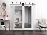 Slab Barn Door Panel | Lucia 1299 White Silk with Mirror | Sturdy Finished Doors | Pocket Closet Sli