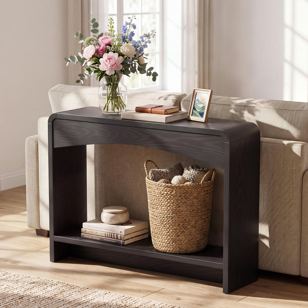 Farmhouse Entryway Table, 43" Console Table with Open Shelf Black
