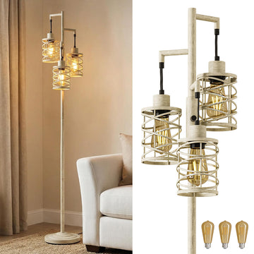70" Industrial Floor Lamp, Stepless Dimmable Standing Lamp with 3 Bulbs, Farmhouse Corner Standing Tree Lamp, Tall