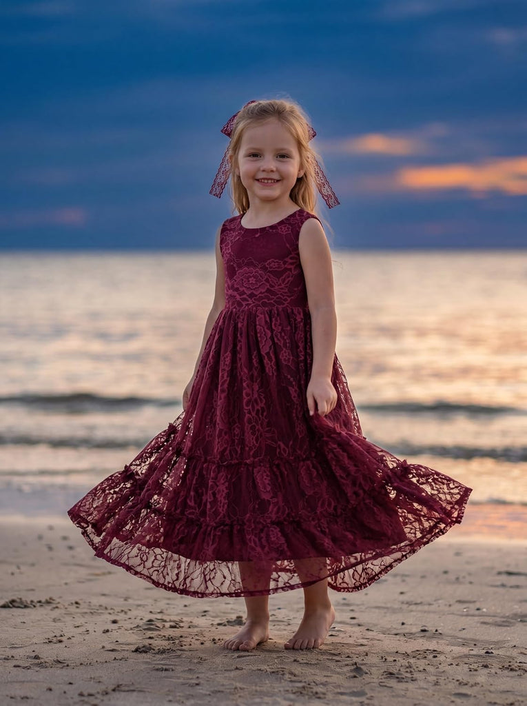 Flower Girl Dress Ruffle Lace Boho Toddler Dresses Sleeveless