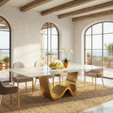 78.74" Sintered Stone Dining Table for 6-8, Modern Luxury White & Gold Rectangle Kitchen Table with Stone Slate