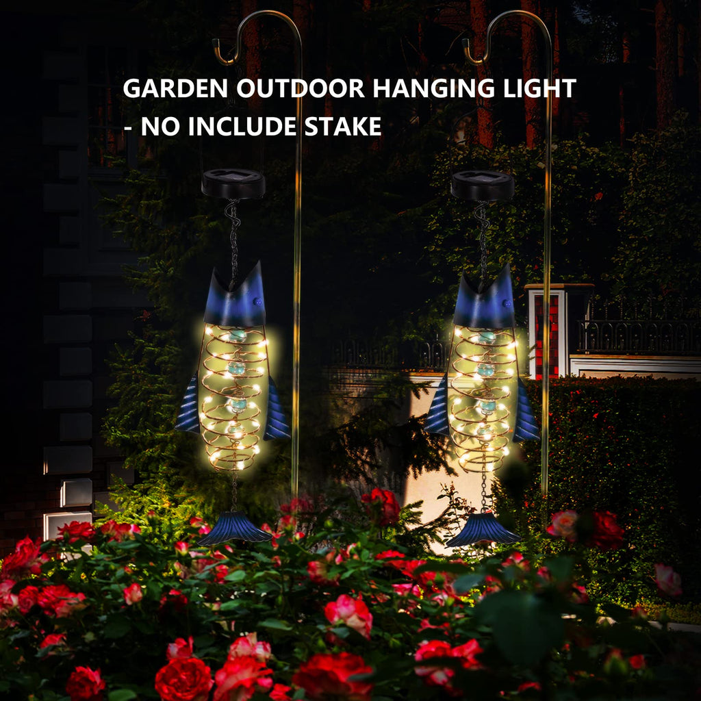 Patio Deals Solar Lanterns Outdoor Waterproof, Fish Lantern Lights, Metal Hanging Garden Decor & Yard, Gifts for