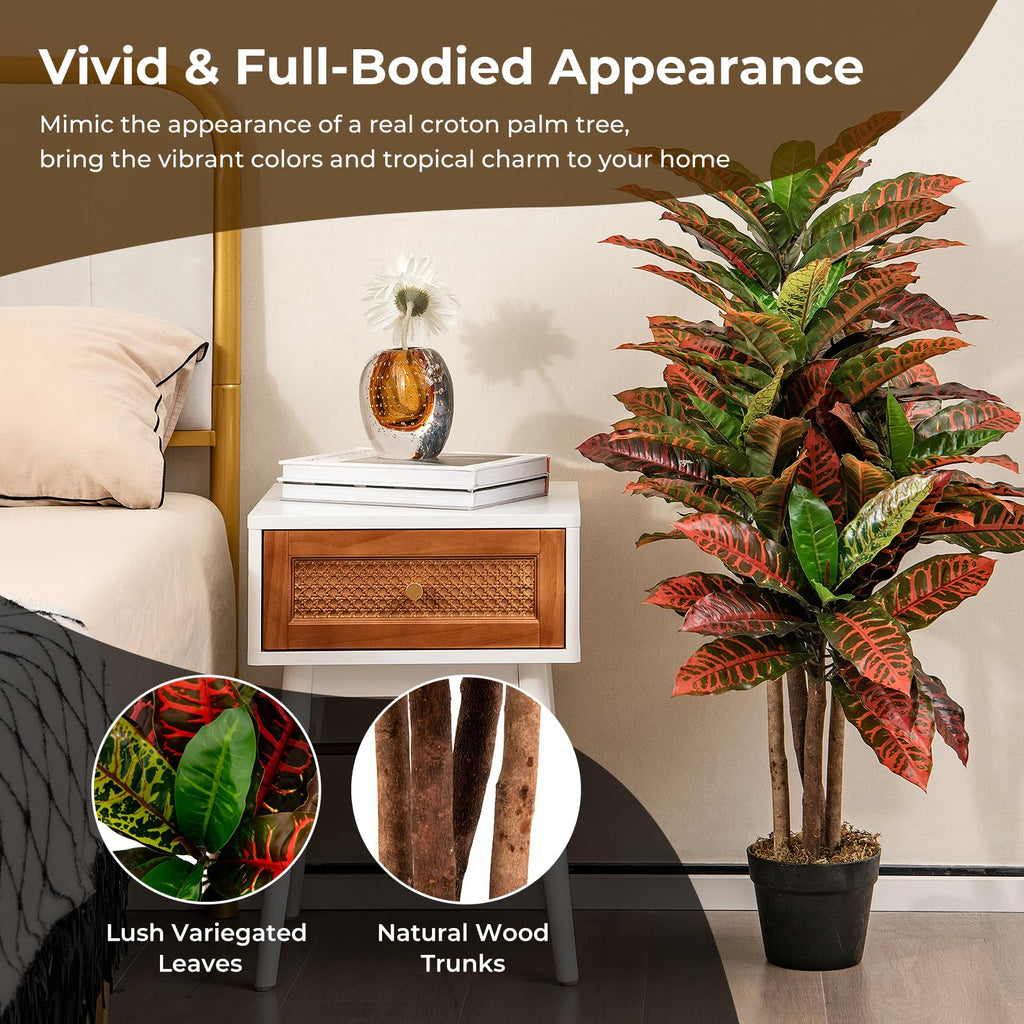 Artificial Croton Palm Tree, 40'' 2 Pack Tall Lush Faux Tree in Pot