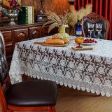 Rectangle Tablecloth White Embroidered Lace Raised Rose Pattern Fabric Farmhouse Rustic Table Cloth 