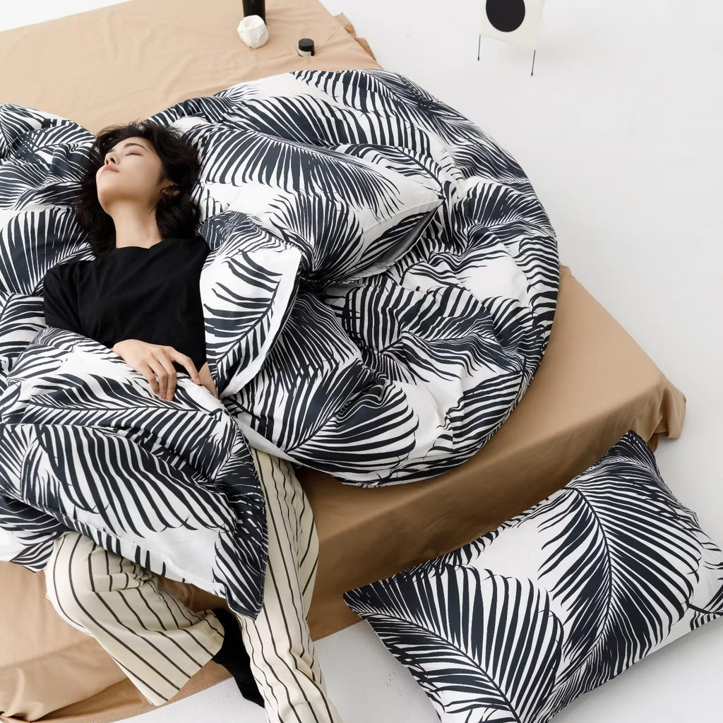 Black Leaves Comforter Cal King Black and White Palm Leaf Printed Comforter Set Modern Boho Black Tropical Botanical