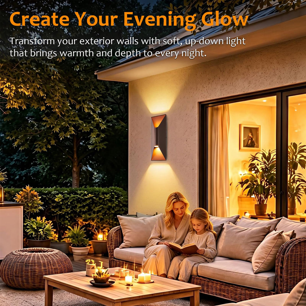 Outdoor Wall Lights 2 Pack, 15" Up and Down Porch Wall Sconce, Waterproof Exterior Lighting Fixtures, Replaceable