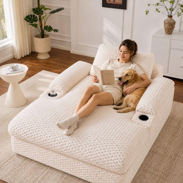 59.8" Chaise Lounge Chair Indoor, 20.1" Deep Seat, White