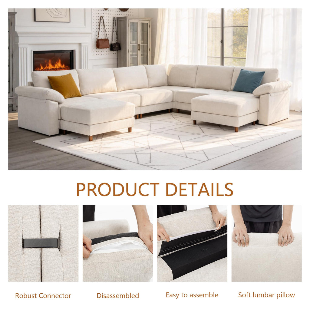 145'' Oversized L Shape Modular Cloud Sectional Sofa, Deep Seat Sofa, Beige
