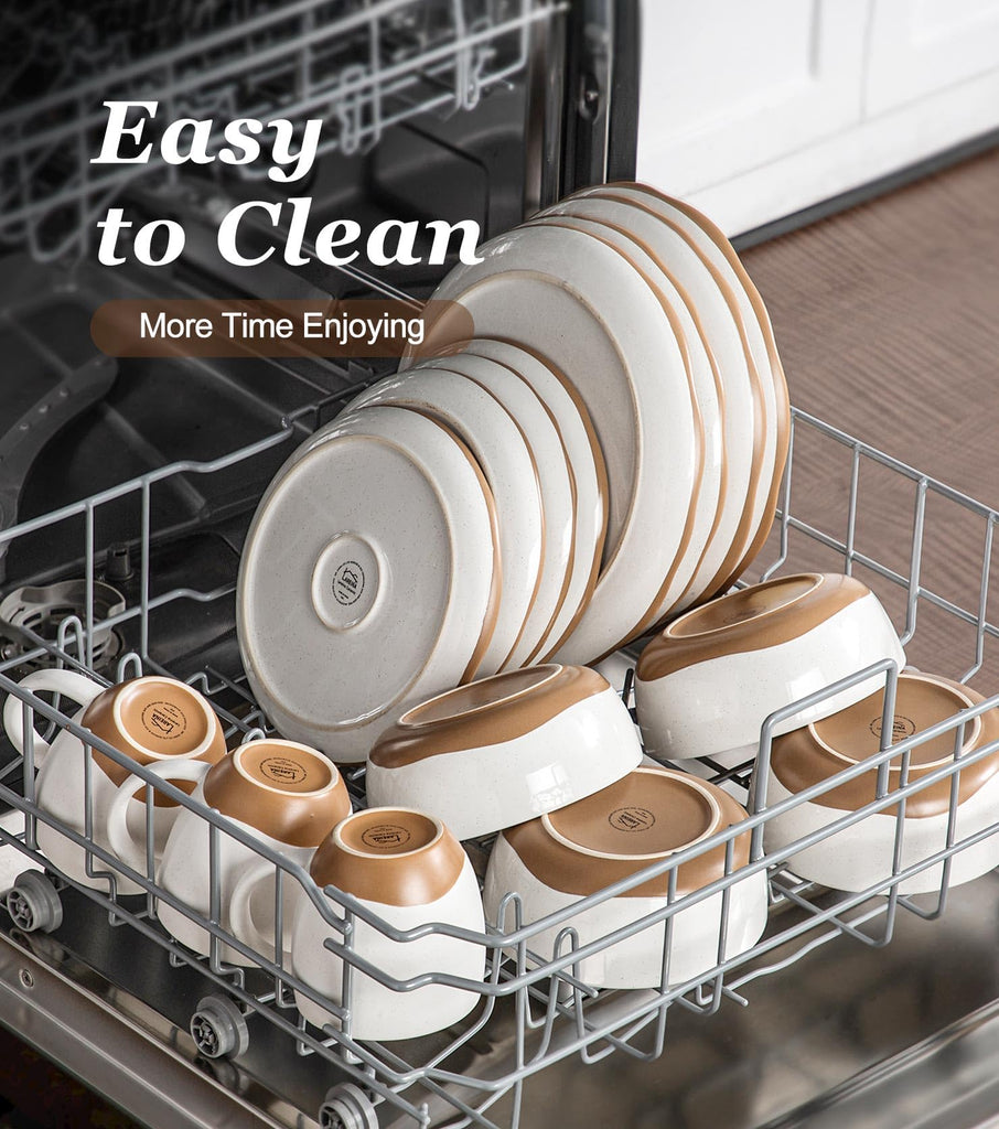 Plates and Bowls Set, 12 Pieces Farmhouse Ceramic Dinnerware Sets, Scratch Resistance, Dishwasher Microwave Safe
