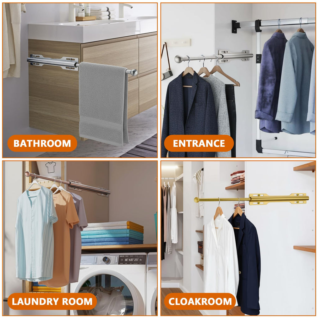 2 Pack Valet Rod for Closet Pull Out, Rod Laundry Room Bathroom, Nickel