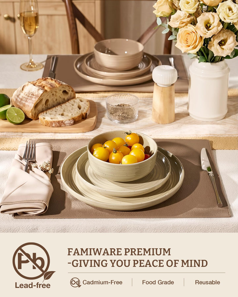 Stoneware Dinnerware Sets with Pasta Bowls, Service for 4