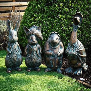 4-Piece Faux Bronze Resin Animal Statue Set Garden Decor Gift | Ideal gift set for garden lovers, housewarming
