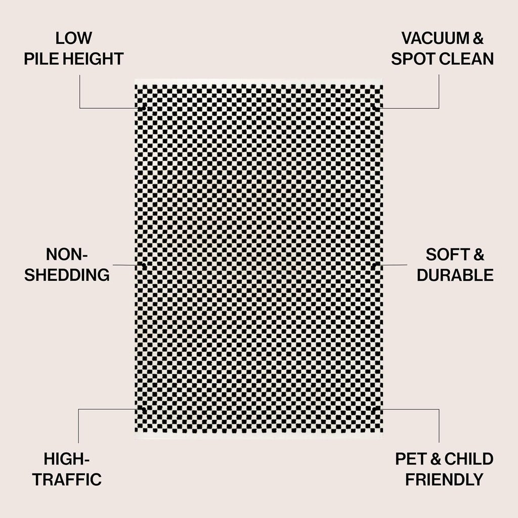 Finn High-Low Checkered Monotone Black/White Indoor Area Rug, Modern Minimalist, Non-Shedding, Stain Resistant