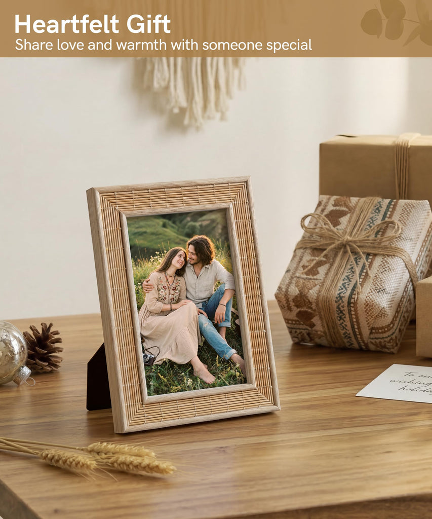 4x6 Bamboo Picture Frame Boho Rattan Wicker 4 x 6 Photo Frame