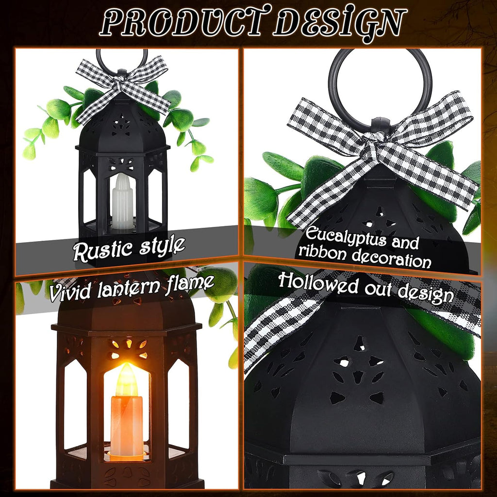 Farmhouse Mini Lanterns for Centerpieces Tiered Tray Decor, Black - Set of 3