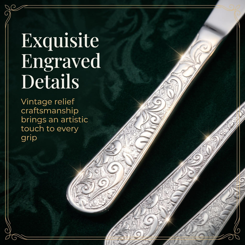Silverware Set, 30 Pieces Vintage Carved Flatware Set for 6, Stainless Steel Cutlery Set