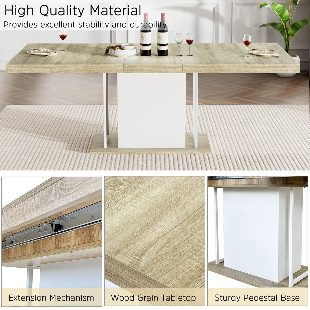 78.74" Extendable Dining Table for 6 8 10 Person, Farmhouse Expandable Dining Table Large Rectangle Wooden Expanding