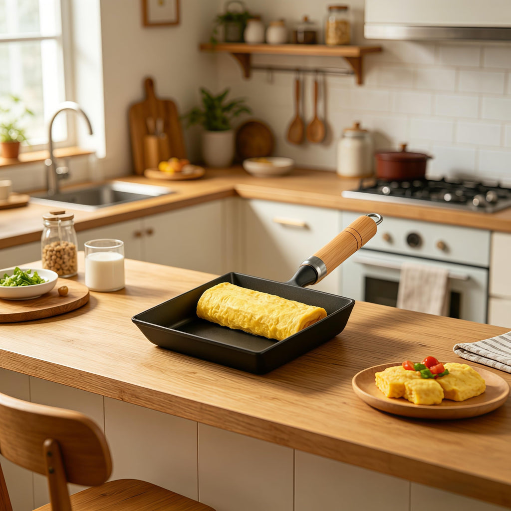 Tamagoyaki Pan, 7" Cast Iron Rectangle Japanese Rolled Egg Omelet Pan