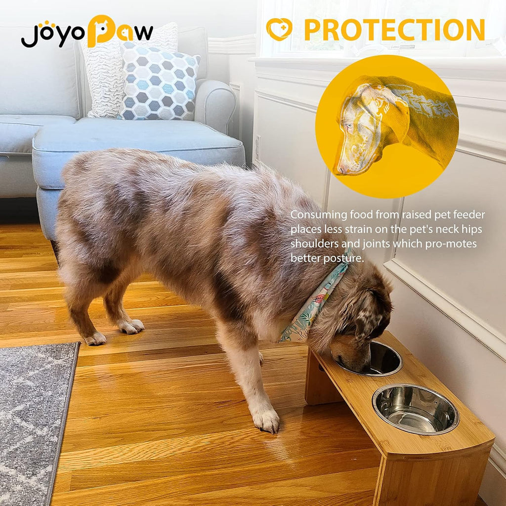 Elevated Dog Bowls, Bamboo Raised Dog Bowl Stand (7" Tall)