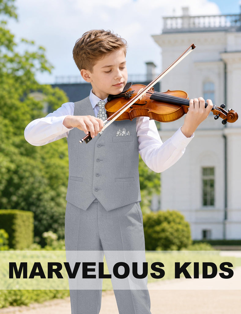 Boys Piece Formal Slim Fit Vest Suit Set, Light Gray, 14
