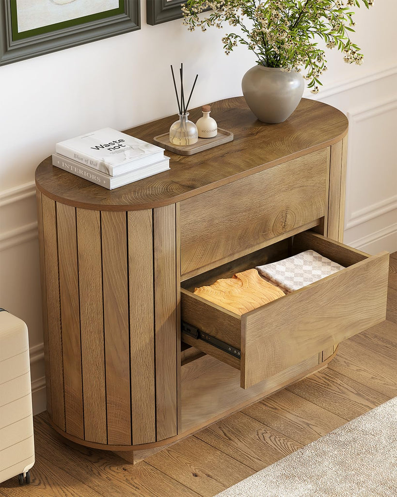Large Nightstand, Oversized Night Stand with Drawers, Slatted Side Design Wood Nightstand, 35" Wide End Tables