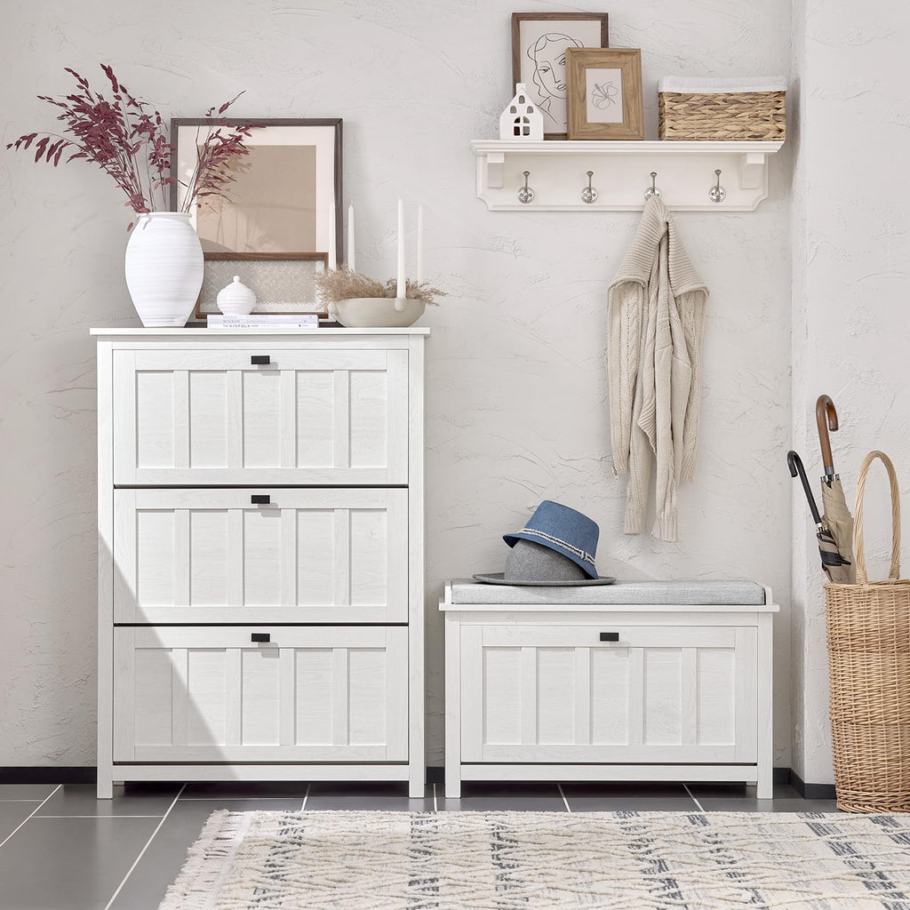 Farmhouse Shoe Storage Bench with Cushion