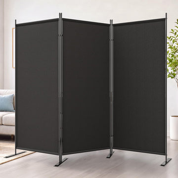 3 Panel Room Divider 100" W x 71" H Folding Privacy Screen, Black