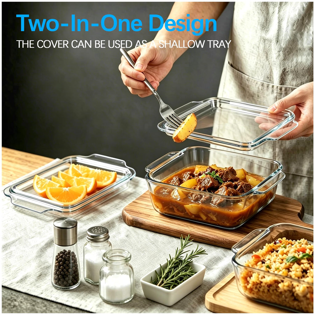 2 Pack Small 6x6 Casserole Dish With Lid - 34Oz Square Glass Baking Dishes For Oven - Single Serving Glass Oven