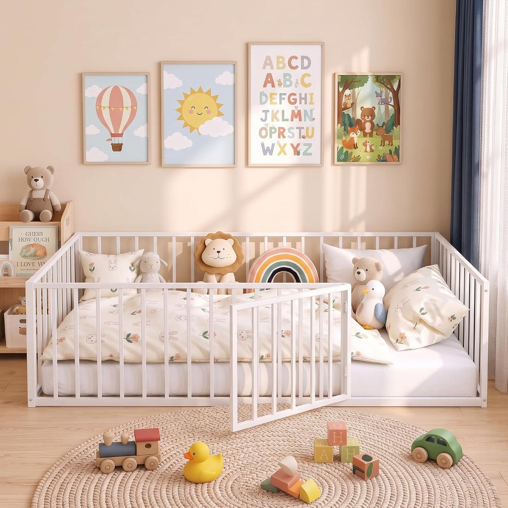 Toddler Floor Bed, Metal Montessori Bed for Kids, White