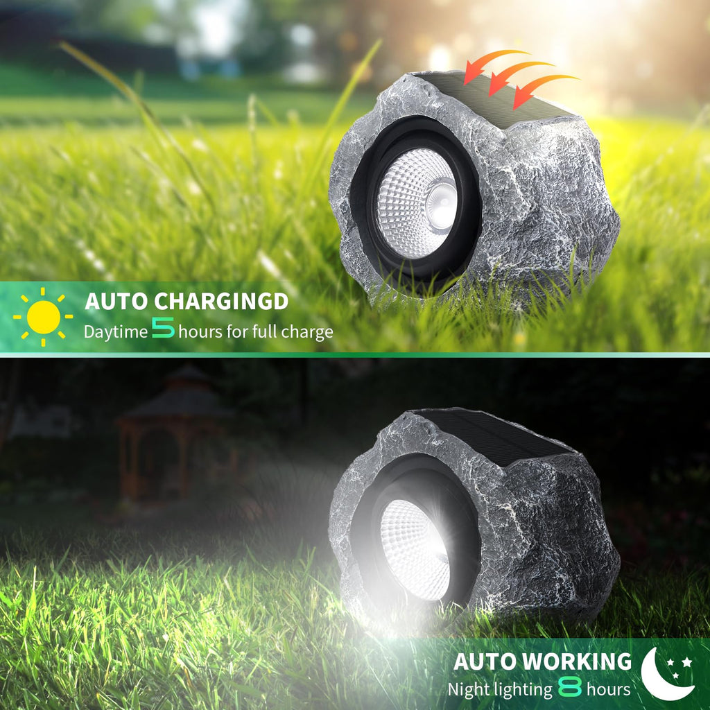 Rock Lights Outdoor 2 Pack, Gray Faux Rock Landscape Spotlight Yard