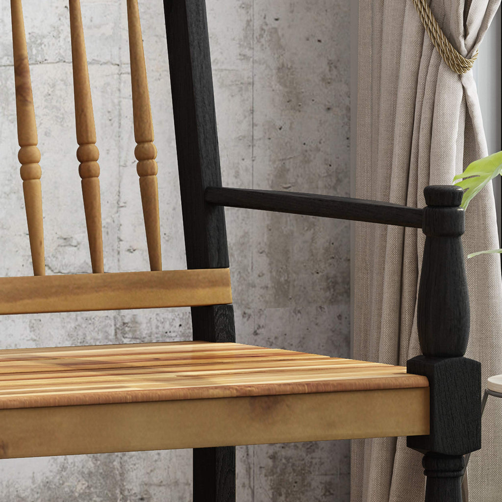 Eddie Indoor Farmhouse Acacia Wood Bench with Shelf, Teak and Black Finish