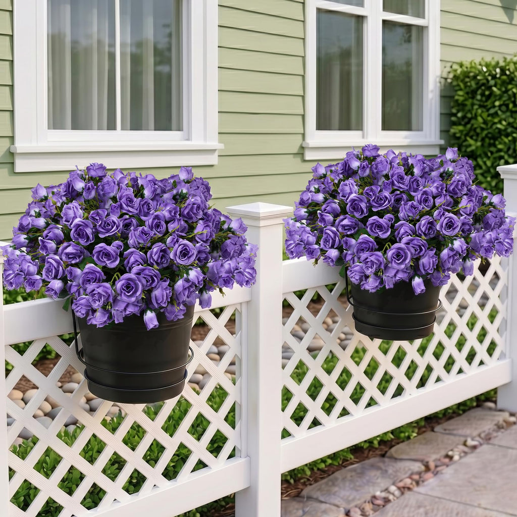 2 Pack Faux Roses Outdoor Potted, Pre-Potted, Purple