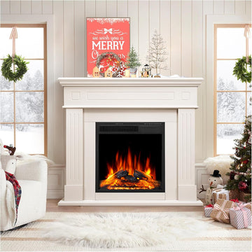 Electric Fireplace with Mantel Package Freestanding Fireplace Heater Corner Firebox with Log & Remote