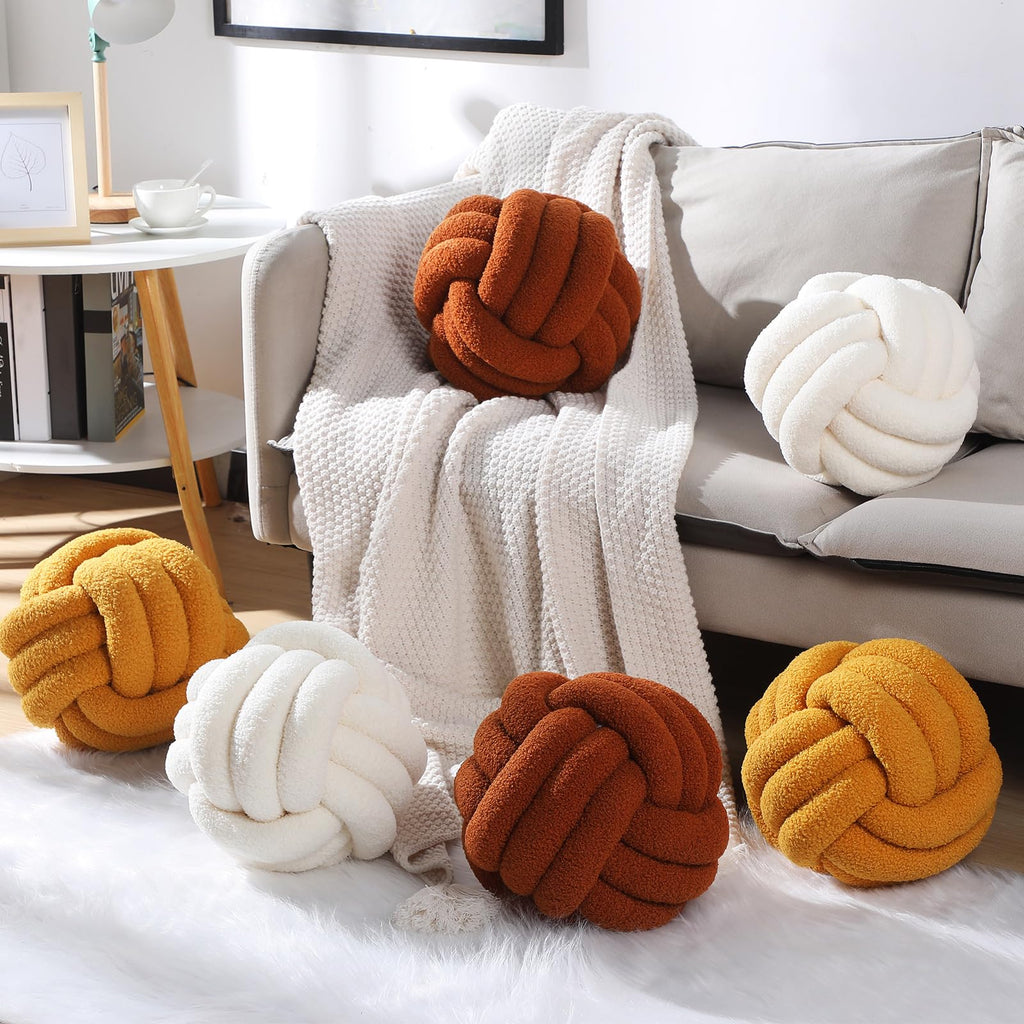 2 Pcs Knot Pillows Home Decorative Round Ball Throw Plush Pillows Boucle Knotted Circle Soft Pillows Cushion for Room