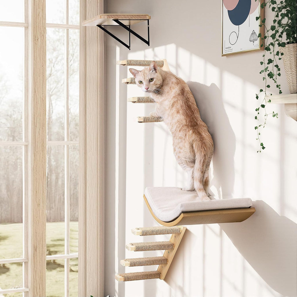 Cat Climbing Stair Shelf, Wall Mounted Reversible Ladder 2PCS 4 Steps