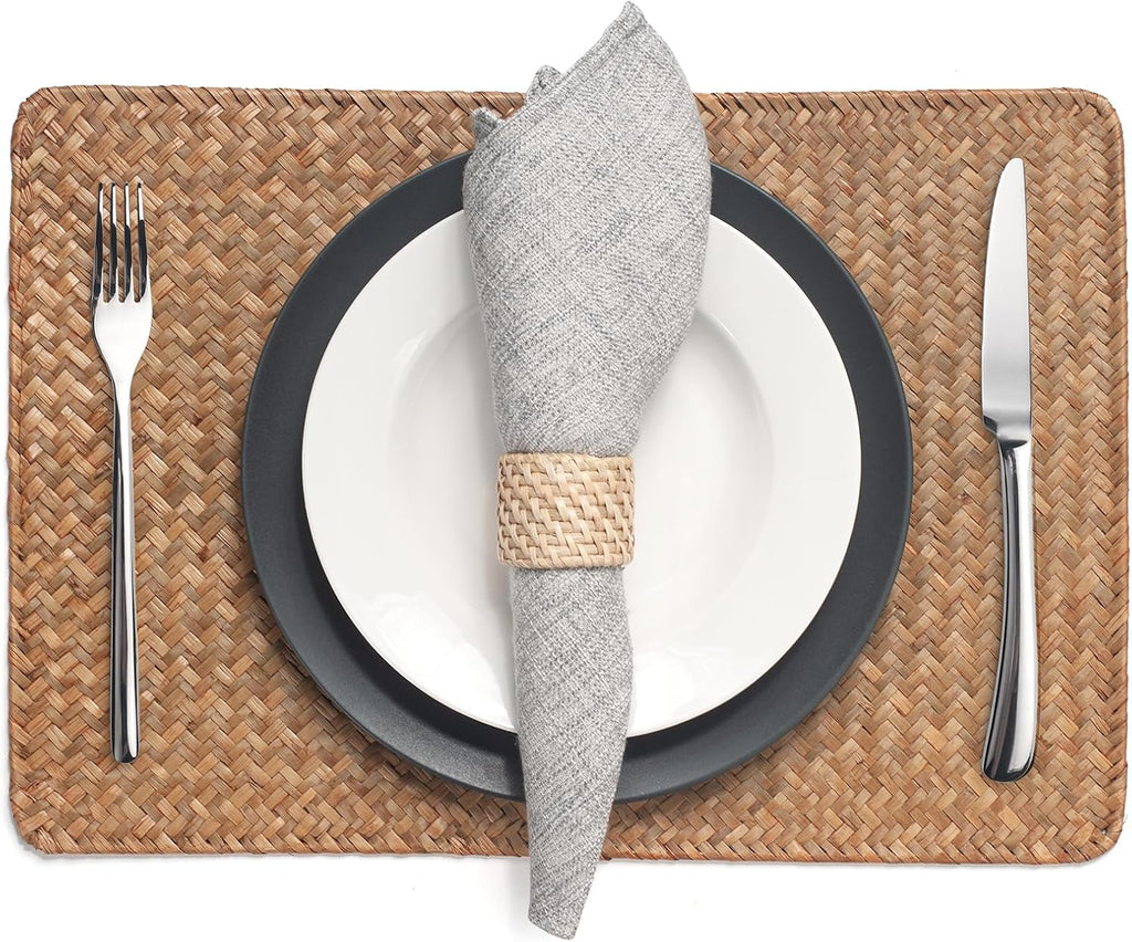 Rectangular Woven Placemats, Rattan Wicker Table Mats, 17" x 12", Natural Seagrass Place Mats for Dining Table - Set of 6