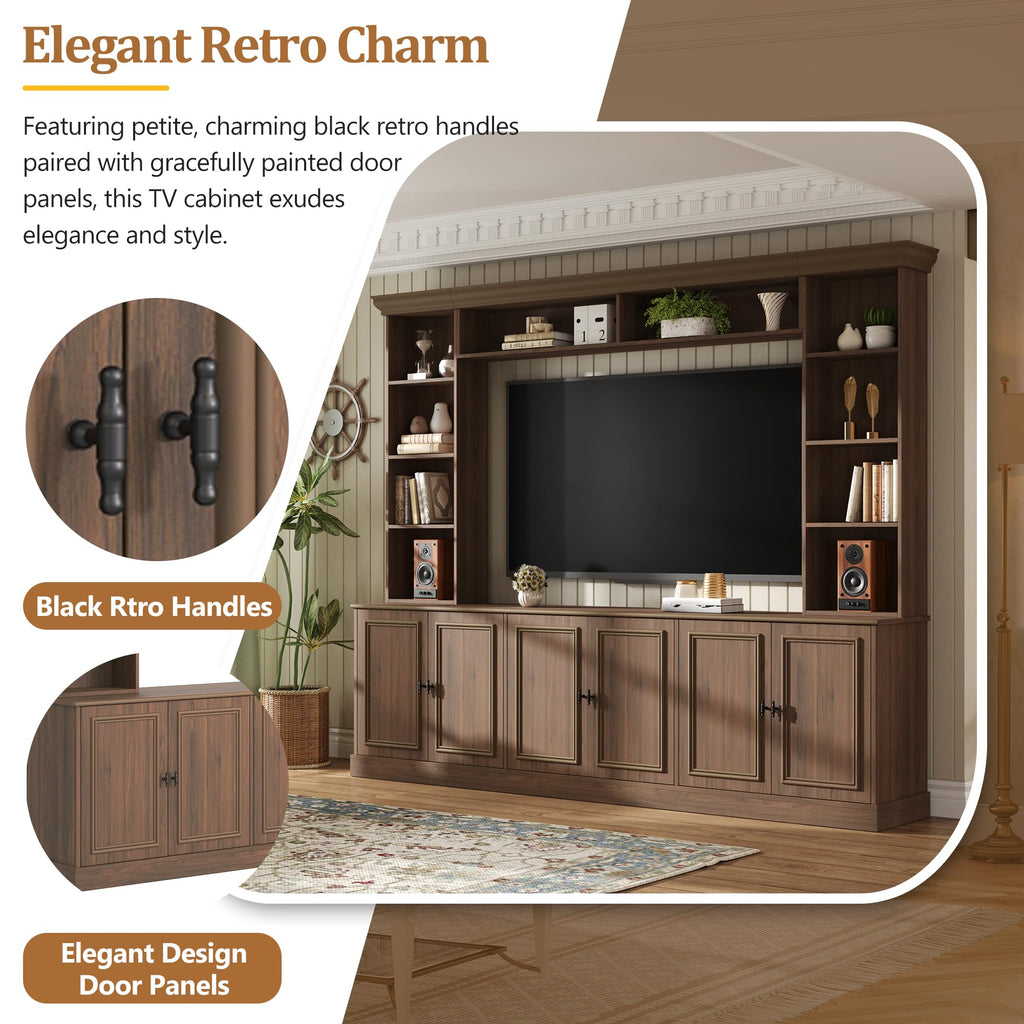 Farmhouse 4-Piece Entertainment Center Wall Unit for TVs up to 70", Large TV Stand with Bookshelves, Adjustable