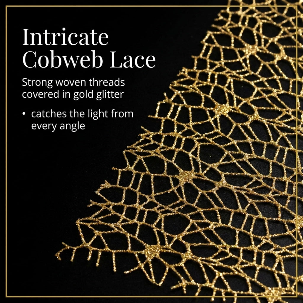 Gold Glitter Cobweb Mesh Lace Decorative Fabric Roll - 19 inches x 5 Yards, Decorative Wedding Fabric for Wedding
