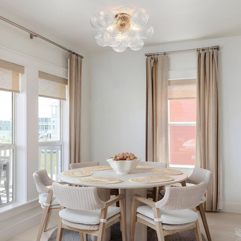 Semi Flush Chandelier Gold, Modern Light Fixtures Ceiling Mount Lighting Pendant 3 Light Dining Chandeliers Over