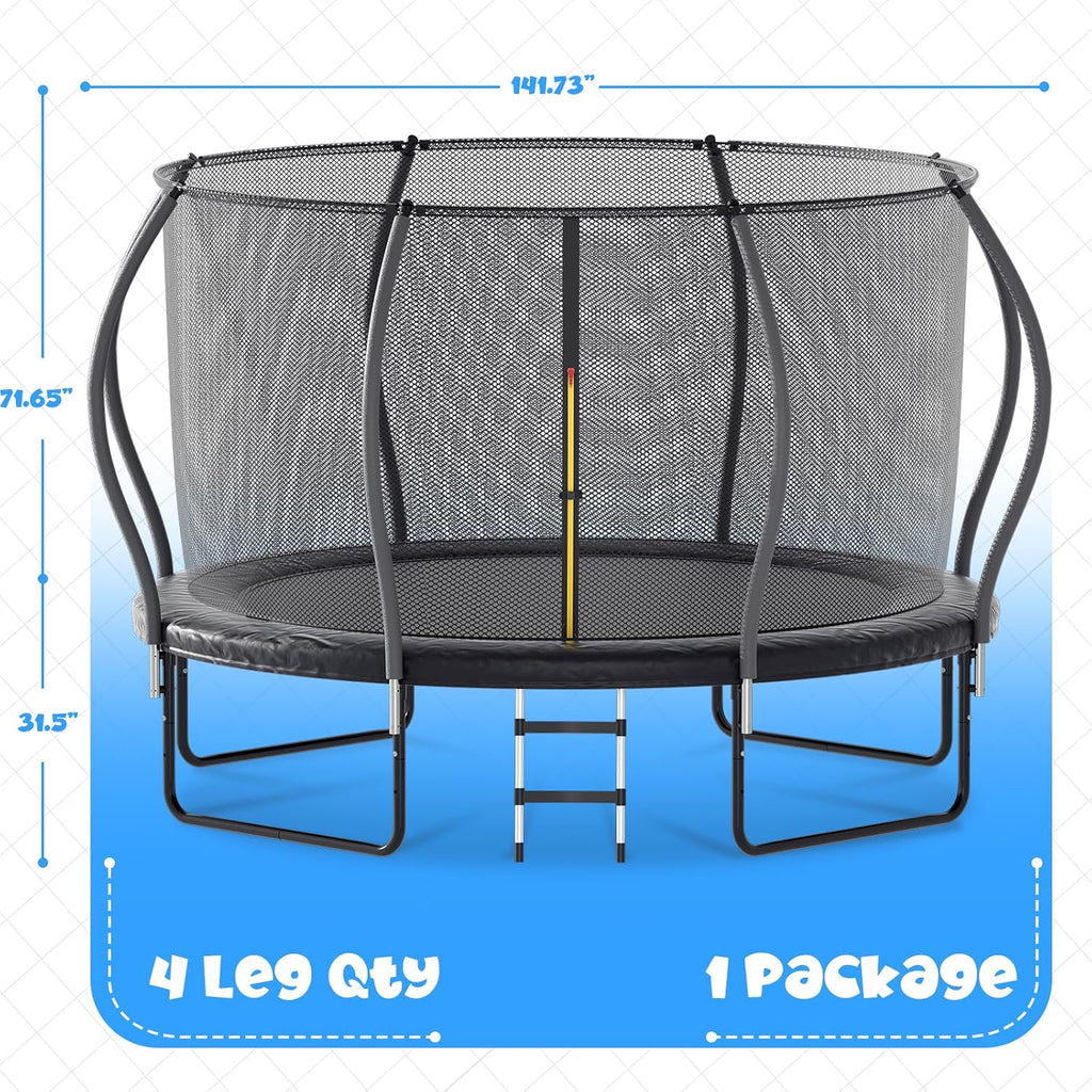 Trampoline Outdoor, 8FT 10FT 12FT 14FT Trampoline for Kids with Enclosure and Double-Sided Color - Blue&Black, ASTM