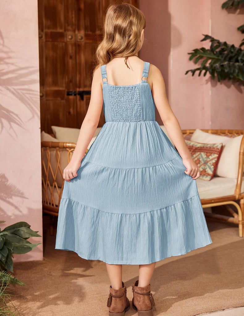Girl's Sundresses Summer Boho Strap Tiered Cami Maxi Dresses
