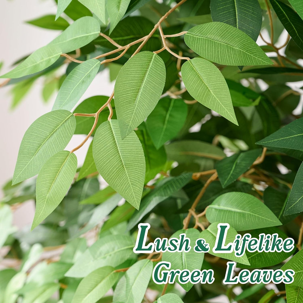 8FT Tall Artificial Ficus Tree, Potted Faux Banyan with Lush Leaves