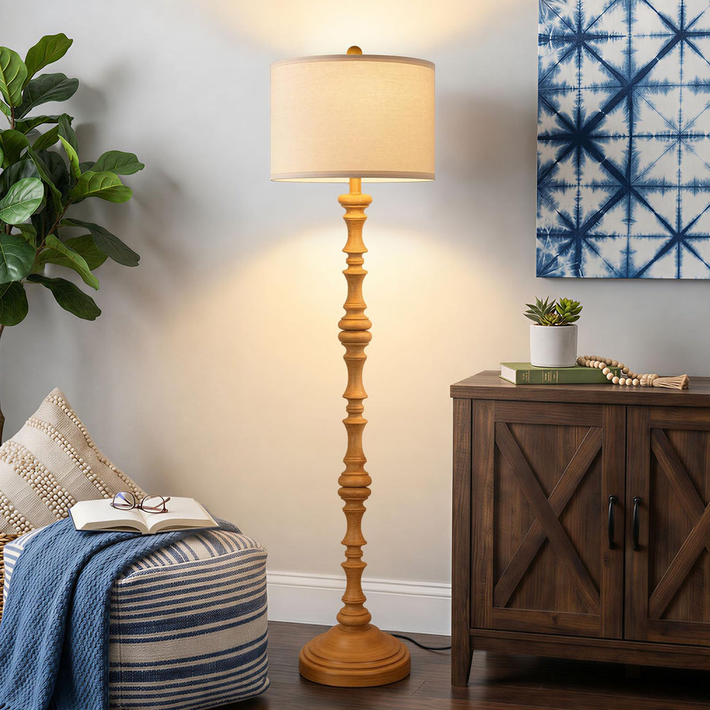 61" Farmhouse Floor Lamp, Antique Wood Rustic Lamp