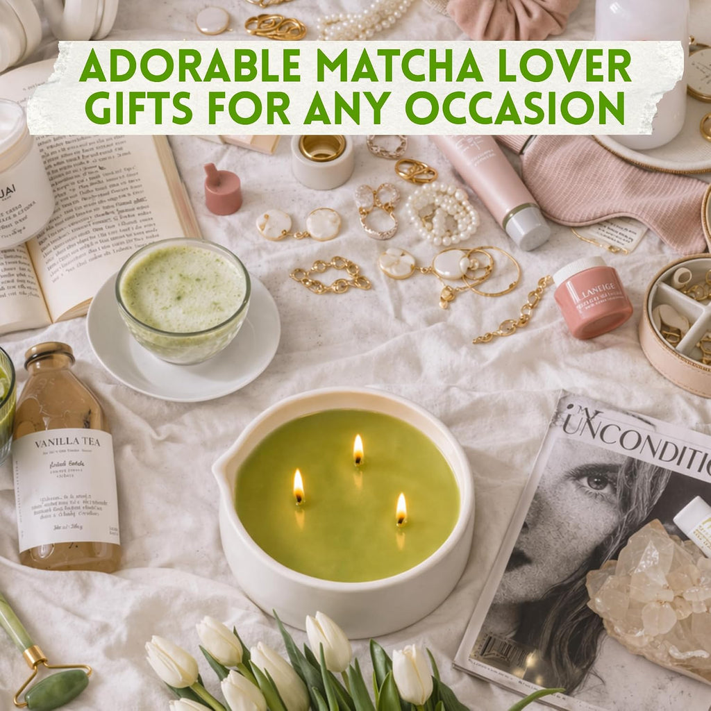 Green Tea Candle - Small 4.25x2.5 Decorative Matcha Scented Candles, Sandalwood Jasmine Aromatherapy for Men or
