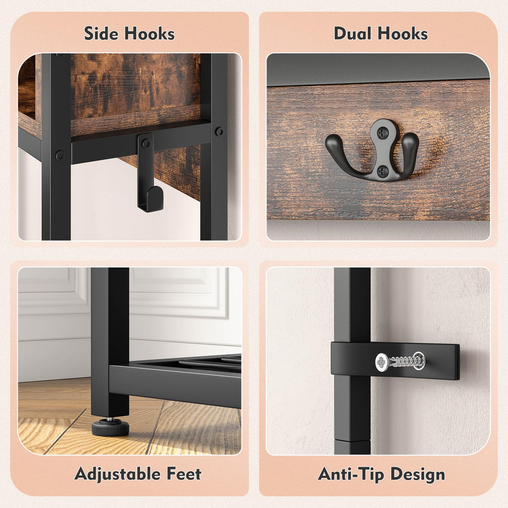Hall Tree with Bench and Shoe Storage, 31.5" Entryway Cabinet