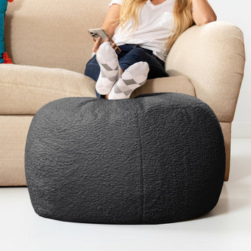 Ellis Ottoman Shearling Faux-Lamb Plush Pouf for Modern Interior Design, Large, Black