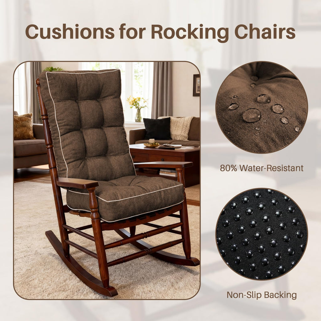 Jumbo Rocking Chair Cushion with Memory Foam for Outdoor/Indoor, Set of Thicken Seat & Back Chair Cushions with